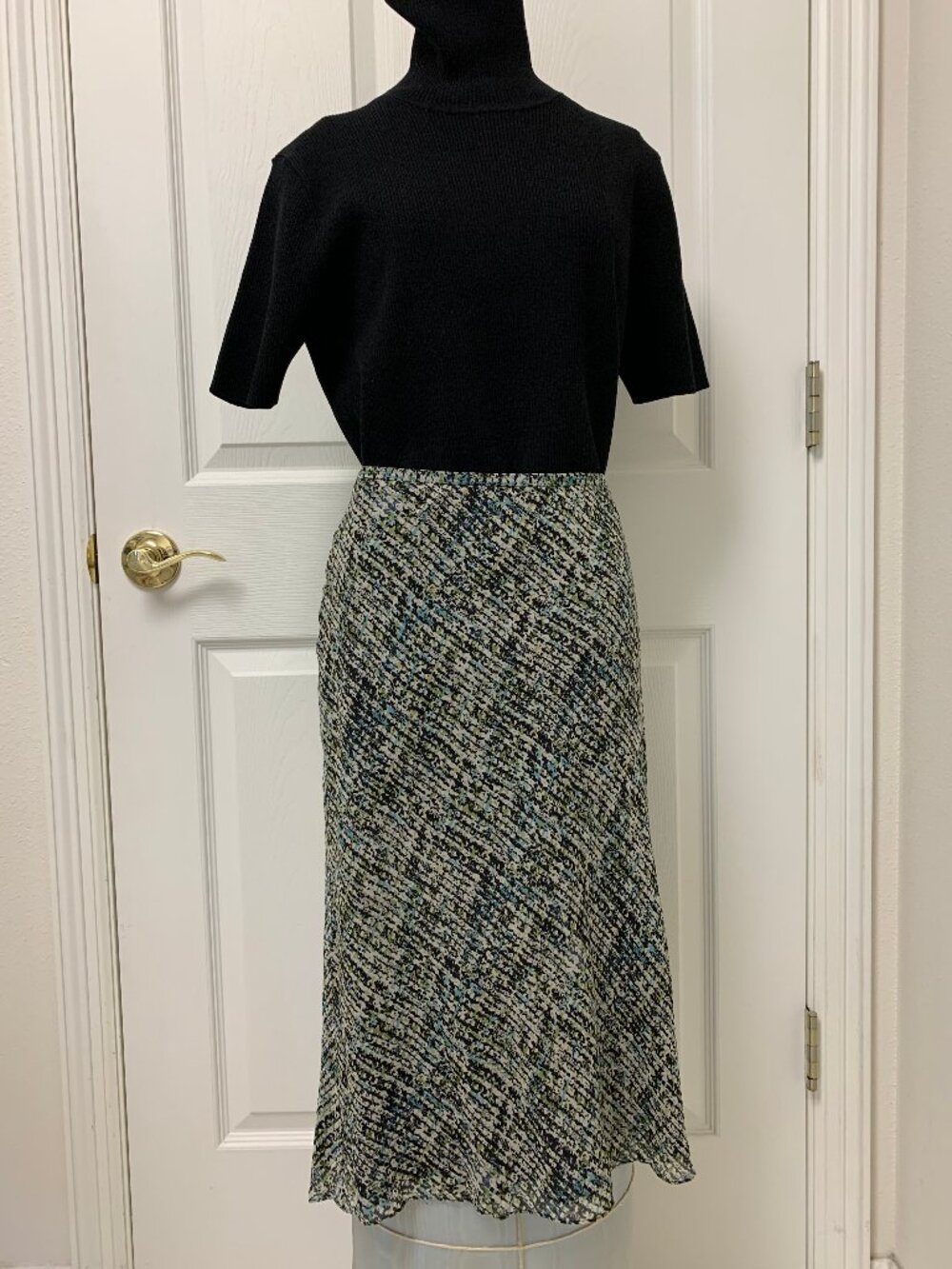 Vintage Geometric 100% Silk Charter Club Retro A-Line Midi Skirt